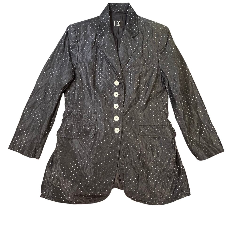 Bogner Satin Polka Dot Notch Lapel Single‎ Breasted Blazer Jacket Black Women's0